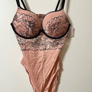 Auden Pink Lace Teddy with Black Accents